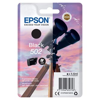 Obrazek Epson 502 C13T02V14010 originální inkoustová kazeta, barva náplně černá, výtěžnost cartridge 210 stran