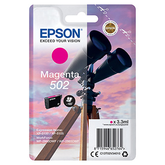 Obrazek Epson 502 C13T02V34020 originální inkoustová kazeta, barva náplně purpurová, výtěžnost cartridge 165 stran
