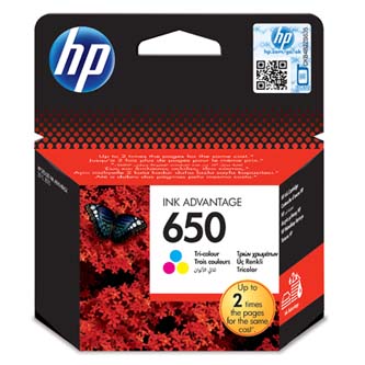 Obrazek HP 650 CZ102AE originální inkoustová kazeta, barva náplně tříbarevná, výtěžnost cartridge 200 stran