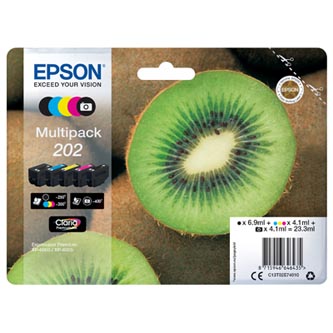 Obrazek Epson 202 C13T02E74010 originální inkoustová kazeta, barva náplně azurová, purpurová, žlutá, černá, photo černá, výtěžnost cartridge bar. stran