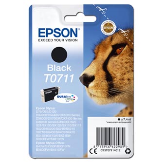 Obrazek Epson T0711 C13T07114012 originální inkoustová kazeta, barva náplně černá, výtěžnost cartridge 245 stran