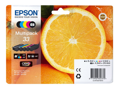 Obrazek Epson 33 C13T33374011 originální inkoustová kazeta, barva náplně azurová, purpurová, žlutá, černá, photo černá