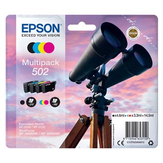 Obrazek Epson 502 C13T02V64010 originální inkoustová kazeta, barva náplně azurová/purpurová/žlutá/černá, výtěžnost cartridge 550 stran