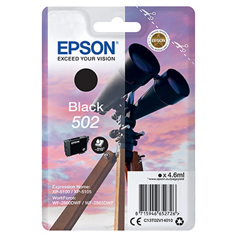 Obrazek Epson 502 C13T02V14020 originální inkoustová kazeta, barva náplně černá, výtěžnost cartridge 210 stran