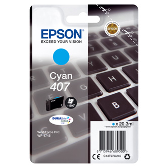 Obrazek Epson 407 C13T07U240 originální inkoustová kazeta, barva náplně azurová, výtěžnost cartridge 1900 stran