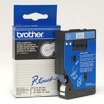 Obrazek Brother originální páska do tiskárny štítků, Brother, TC-293, modrý tisk/bílý podklad, laminovaná, 7.7m, 9mm