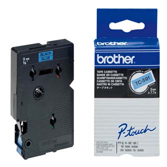 Obrazek Brother originální páska do tiskárny štítků, Brother, TC-591, černý tisk/modrý podklad, laminovaná, 7.7m, 9mm