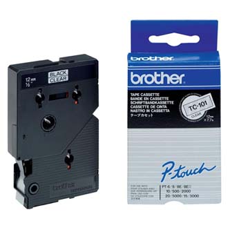 Obrazek Brother originální páska do tiskárny štítků, Brother, TC-101, černý tisk/průsvitný podklad, laminovaná, 7.7m, 12mm