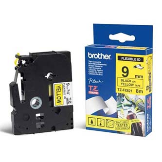 Obrazek Brother originální páska do tiskárny štítků, Brother, TZEFX621, černý tisk/žlutý podklad, laminovaná, 8m, 9mm, flexibiln