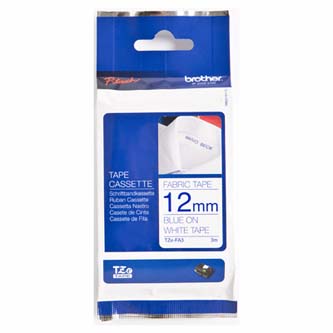 Obrazek Brother originální páska do tiskárny štítků, Brother, TZE-FA3, modrý tisk/bílý podklad, 3m, 12mm, zažehlovací