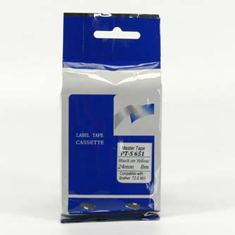 Obrazek Master tape kompatibilní páska do tiskárny štítků, pro Brother, PT-S651, černý tisk/žlutý podklad, nelaminovaná, 8m, 24m