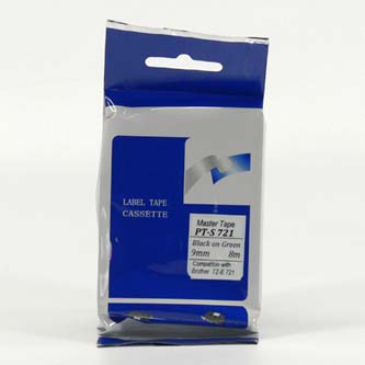 Obrazek Master tape kompatibilní páska do tiskárny štítků, pro Brother, PT-S721, černý tisk/zelený podklad, nelaminovaná, 8m, 9m
